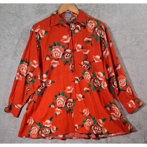 VTG 80s Album By Kenzo Floral Blouse Orange Boho Oversized Shirt Made In France